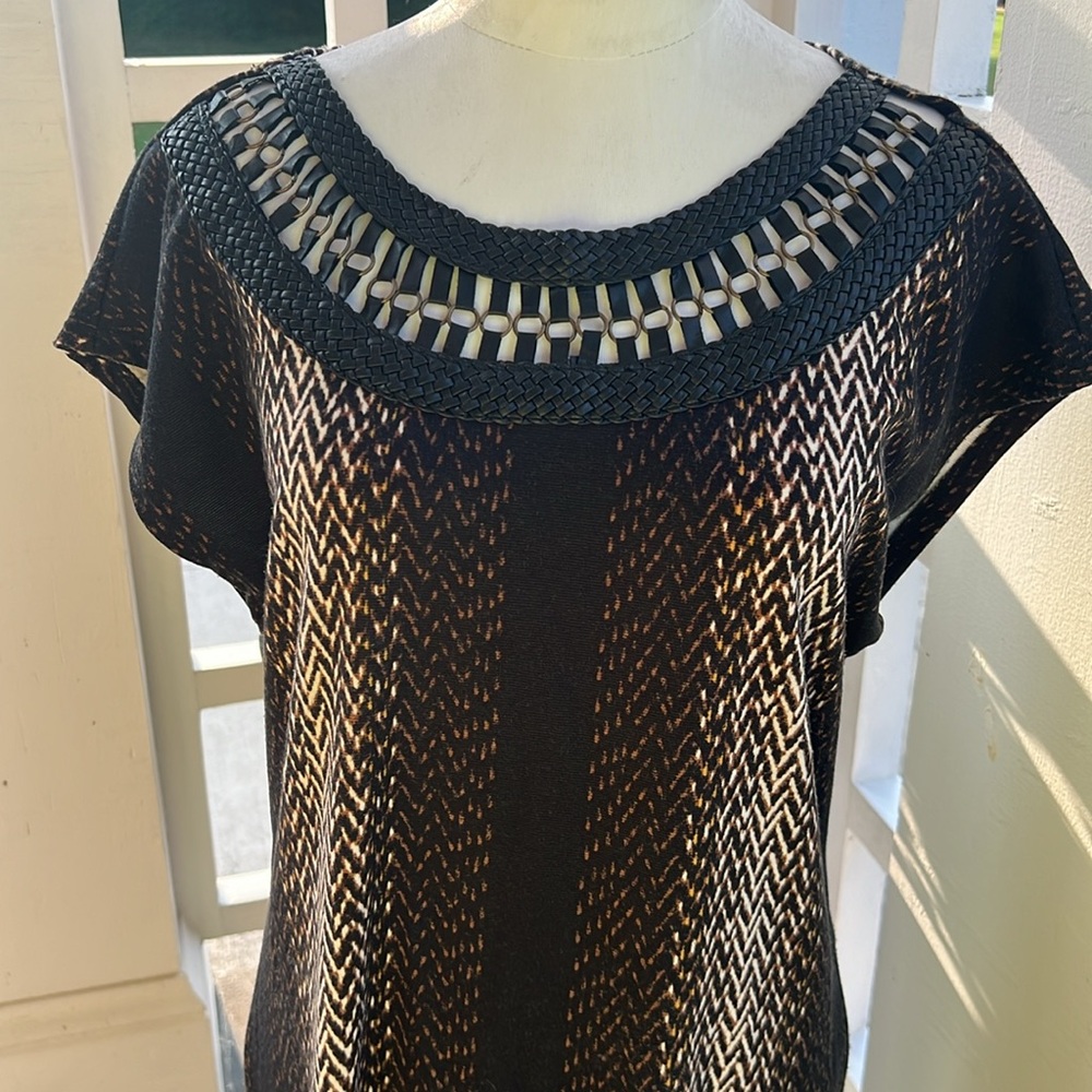 Blu Sage Dress with Fabulous Braided Faux Leather & Metal Collar